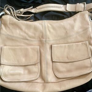 Adolfo Dominguez cream tan leather satchel